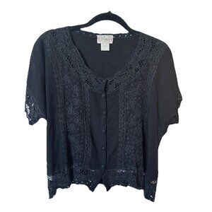 Y2K Yaya Blouse Womens XL Black Boho Witchy Lace Whimsigoth 90s Vintage